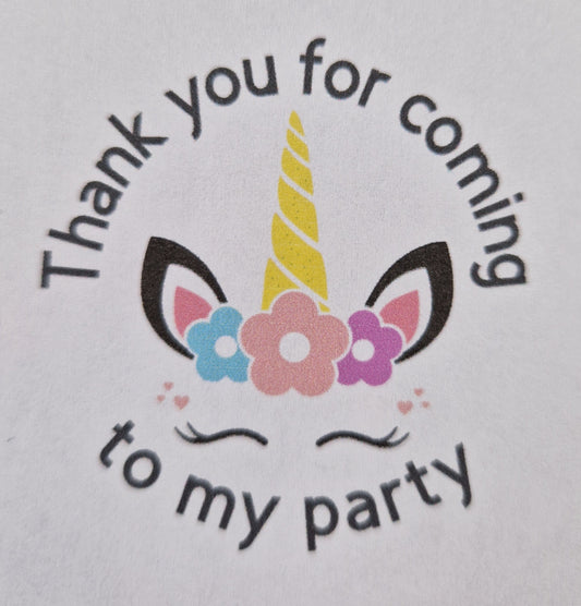 24 unicorn theme birthday party thank you stickers